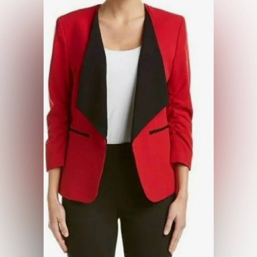 NWT Nine West Red And Black Jacket Ruched Sleeves Size 8